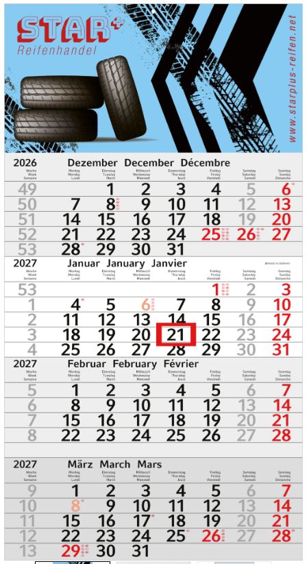 4-Monats-Einblockkalnder Budget